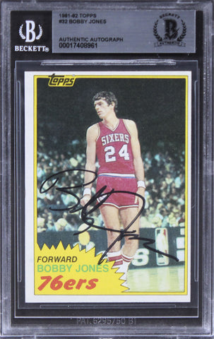 76ers Bobby Jones Authentic Signed 1981 Topps #32 Card BAS Slabbed