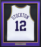 UTAH JAZZ JOHN STOCKTON AUTOGRAPHED FRAMED WHITE JERSEY BECKETT WITNESS 230205