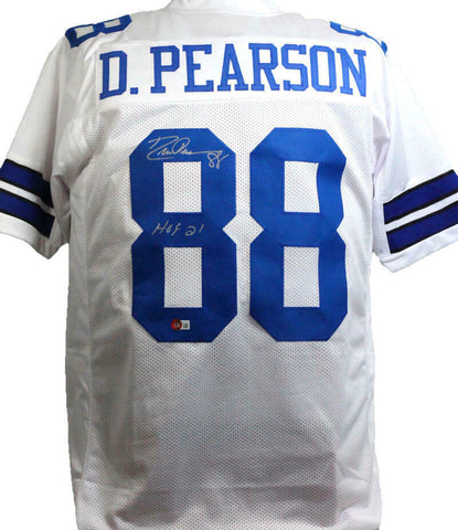 Drew Pearson Autographed White Pro Style Jersey w/ HOF- Beckett W *Silver