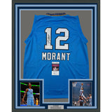 Framed Autographed/Signed Ja Morant 33x42 Memphis Light Blue Jersey JSA COA