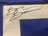 Framed Autographed/Signed Brian Bosworth 35x39 Seattle Blue Jersey JSA COA