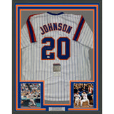 Framed Autographed/Signed Howard Johnson 35x39 New York Pinstripe Jersey JSA COA