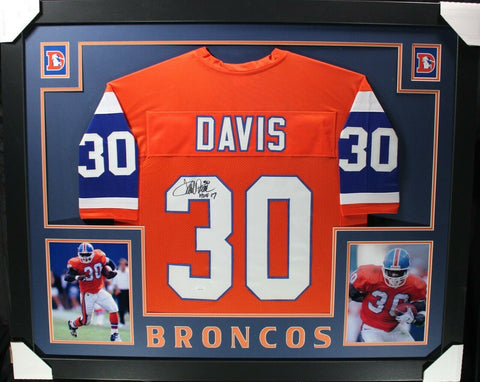 TERRELL DAVIS (Broncos orange SKYLINE) Signed Autographed Framed Jersey JSA