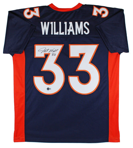 Javonte Williams Authentic Signed Navy Blue Pro Style Jersey Autographed BAS Wit