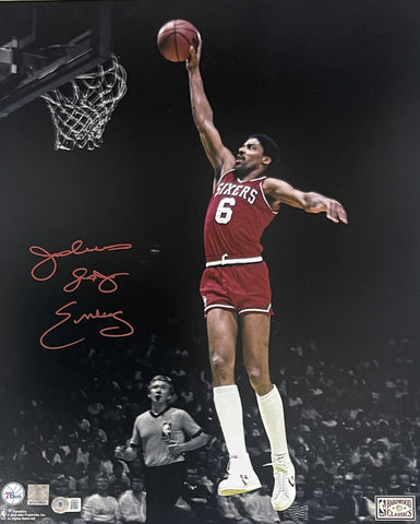 Julius Erving Autographed Philadelphia 76ers 16x20 Photo Beckett 44094