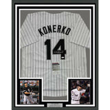 Framed Autographed/Signed Paul Konerko 35x39 Chicago Pinstripe Jersey JSA COA