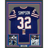 FRAMED Autographed/Signed OJ O.J. SIMPSON 33x42 Buffalo Blue Jersey JSA COA Auto