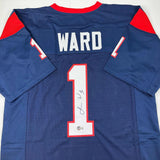 Autographed/Signed Jimmie Ward Houston Blue Football Jersey Beckett BAS COA