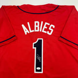 Autographed/Signed Ozzie Albies Atlanta Red Baseball Jersey JSA COA