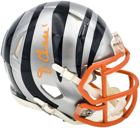 JA'MARR CHASE AUTOGRAPHED BENGALS FLASH GRAY SPEED MINI HELMET BECKETT 230118