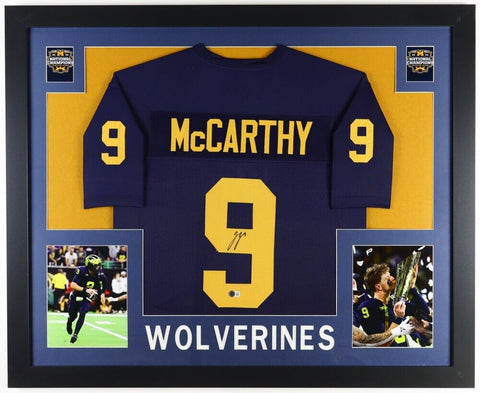 J.J. McCarthy Signed Michigan Wolverines 35"x43" Framed Jersey (Beckett) 2023 QB