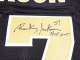 SAINTS RICKEY JACKSON AUTOGRAPHED BLACK JERSEY "HOF 2010" BECKETT QR 230189