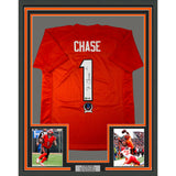 Framed Autographed/Signed Ja'Marr Chase 33x42 Cincinnati Orange Jersey BAS COA