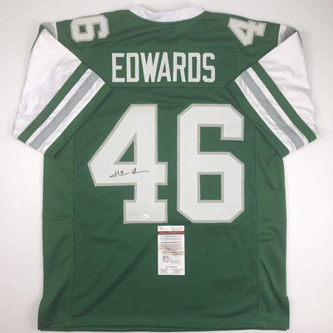 Autographed/Signed Herman Herm Edwards Philadelphia Green Jersey JSA COA