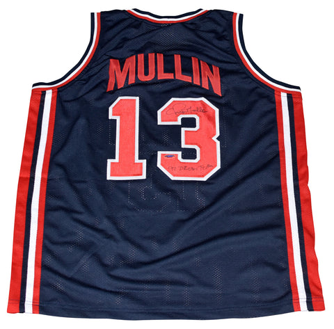 CHRIS MULLIN AUTOGRAPHED DREAM TEAM USA #13 NAVY BASKETBALL JERSEY TRISTAR