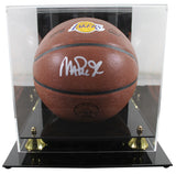 Lakers Magic Johnson Signed Brown Wilson Lakers Logo Basketball w/ Case BAS Wit