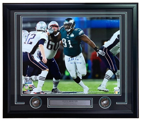 Fletcher Cox Signed Framed 16x20 Philadelphia Eagles Photo SB LII Insc JSA Holo