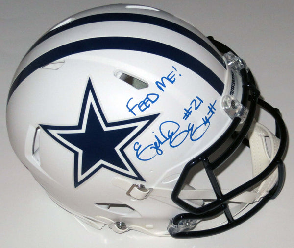 Ezekiel Elliott Signed Dallas Cowboys Flat White Speed Helmet W/Feed Me Beckett