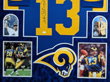 FRAMED IN SUEDE ST. LOUIS RAMS KURT WARNER AUTOGRAPHED SIGNED JERSEY JSA COA