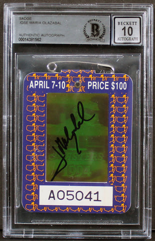 Jose Maria Olazabal Signed 1994 Masters Augusta Golf Club Badge Auto 10 BAS Slab