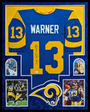 FRAMED IN SUEDE ST. LOUIS RAMS KURT WARNER AUTOGRAPHED SIGNED JERSEY JSA COA