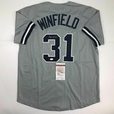 Autographed/Signed DAVE WINFIELD New York Grey Baseball Jersey JSA COA Auto