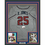 FRAMED Autographed/Signed ANDRUW JONES 33x42 Atlanta Grey Jersey PSA/DNA COA