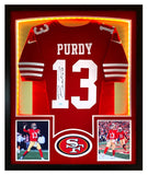 Brock Purdy Autographed 49ers Red Nike Game Jersey Framed LED