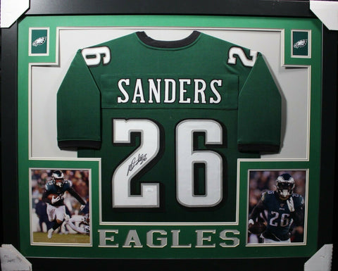 MILES SANDERS (Eagles green SKYLINE) Signed Autographed Framed Jersey JSA