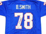 BUFFALO BILLS BRUCE SMITH AUTOGRAPHED BLUE JERSEY BECKETT BAS WITNESS 230186