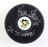 Kevin Stevens Signed Penguins Logo Hockey Puck Inscribed "2X SC Champs!" (MAB)