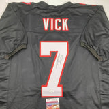 Autographed/Signed MICHAEL MIKE VICK Atlanta Retro Black Football Jersey JSA COA