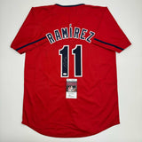 Autographed/Signed Jose Ramirez Cleveland Red Baseball Jersey JSA COA