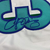 Framed Autographed/Signed Alonzo Mourning 33x42 Charlotte White Jersey JSA COA