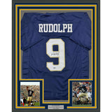 Framed Autographed/Signed Kyle Rudolph 35x39 Notre Dame Blue Jersey Beckett COA