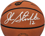 JOHN STOCKTON AUTOGRAPHED COMPOSITE LEATHER JAZZ LOGO BASKETBALL BECKETT 224366