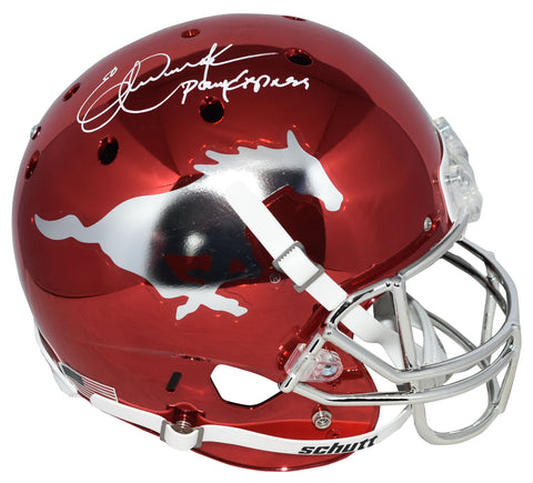 ERIC DICKERSON SIGNED SMU MUSTANGS RED CHROME FULL SIZE HELMET W/ PONY EXPRESS