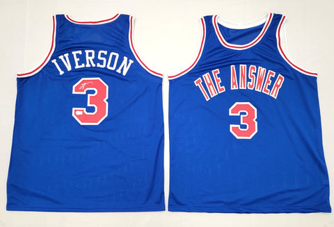 Allen Iverson Signed 76ers The Answer Pro Style Blue Jersey Beckett Witnessed