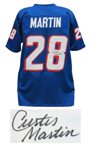 Curtis Martin PATRIOTS Signed Blue Throwback Custom Football Jersey - SS COA