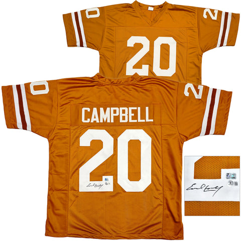 TEXAS LONGHORNS EARL CAMPBELL AUTOGRAPHED ORANGE JERSEY BECKETT BAS QR 229044