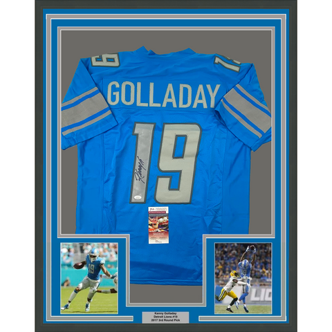 Framed Autographed/Signed KENNY GOLLADAY 33x42 Detroit Blue Jersey JSA COA