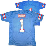 HOUSTON OILERS WARREN MOON AUTOGRAPHED BLUE JERSEY "HOF 06" PSA/DNA 230188