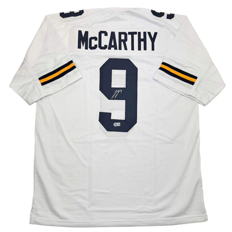 Autographed/Signed J.J. JJ McCarthy Michigan White Football Jersey Beckett COA