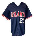 David Justice Atlanta Signed Navy Blue Baseball Jersey Sports Integrity