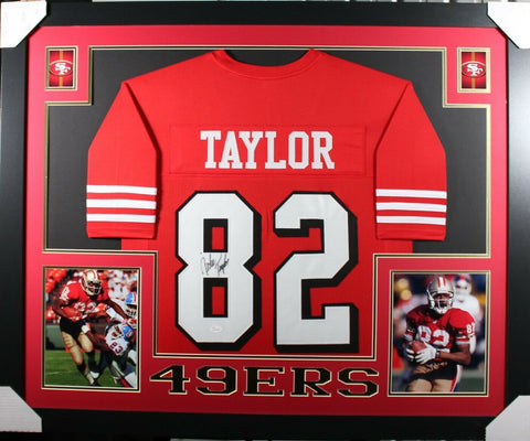 JOHN TAYLOR (49ers red SKYLINE) Signed Autographed Framed Jersey JSA