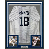 Framed Autographed/Signed Johnny Damon 35x39 New York Pinstripe Jersey BAS COA