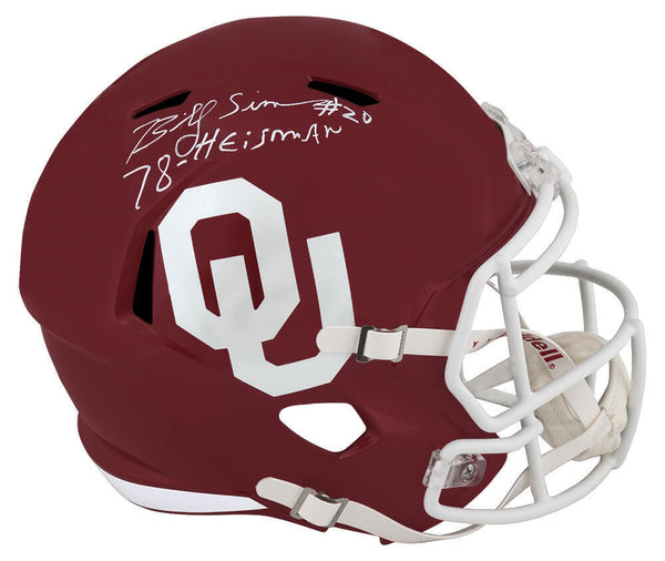 Billy Sims Signed Oklahoma Riddell F/S Rep Helmet w/Heisman (in White)- CSS LIVE