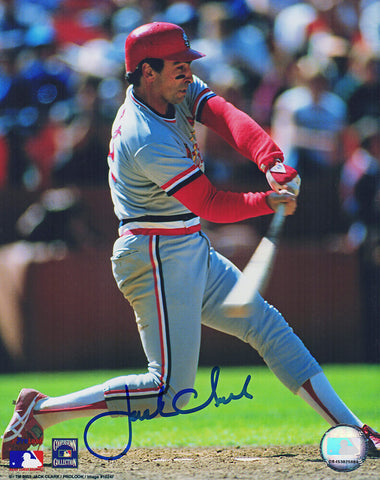 Jack Clark Signed Cardinals Swinging Action 8x10 Photo - (SCHWARTZ COA)