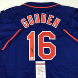 Autographed/Signed DWIGHT DOC GOODEN New York Blue Baseball Jersey JSA COA Auto