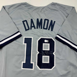 Autographed/Signed Johnny Damon New York Grey Baseball Jersey Beckett BAS COA